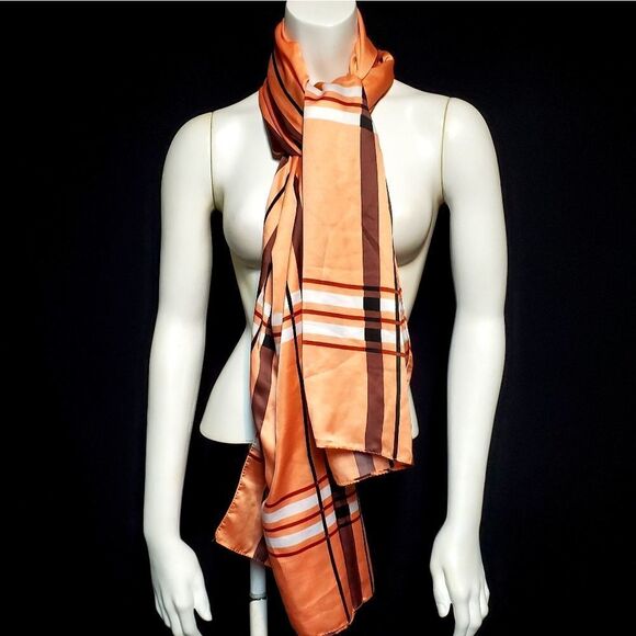 Ozsoy Orange, Brown, & White Plaid Scarf - Picture 1 of 4
